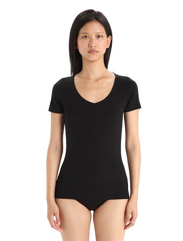 Sous Vêtement Icebreaker Merino Siren Corta Sleeve Sweetheart Top Femme Noir | FR 1684CTVE